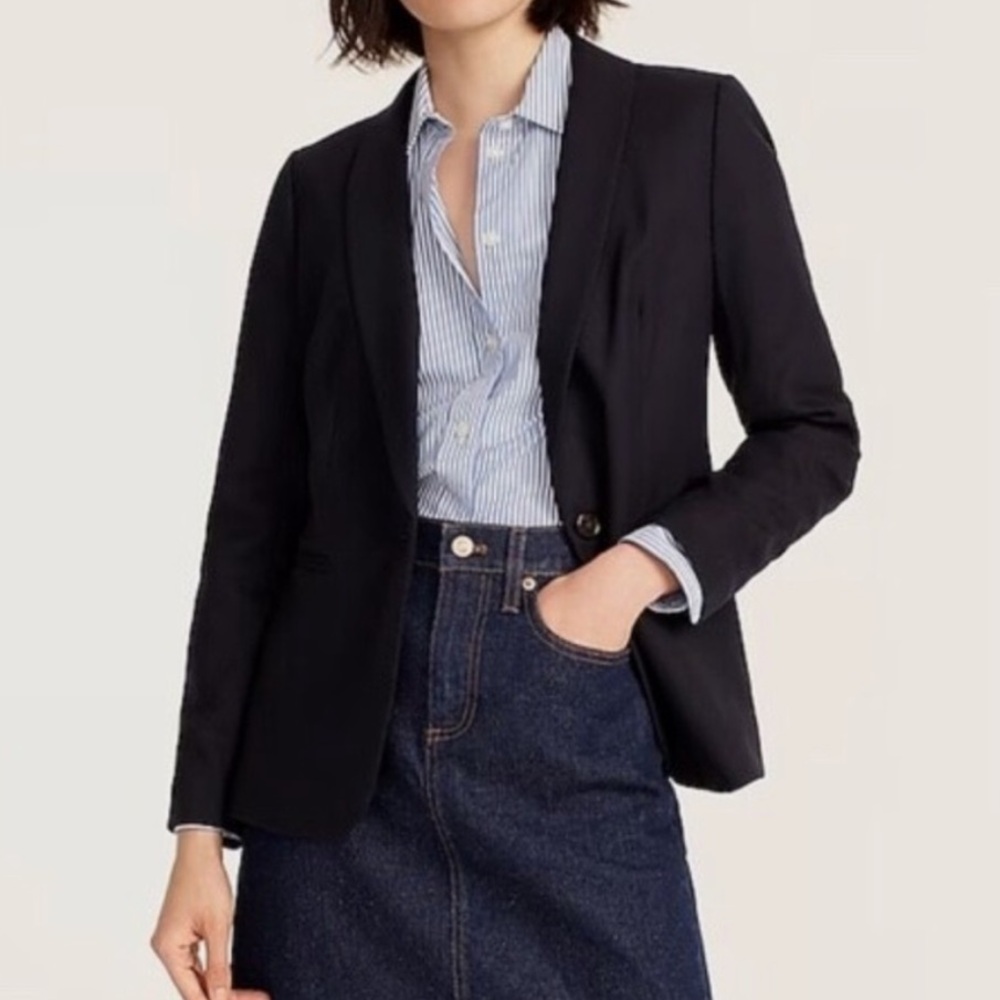 J. Crew Parke Blazer Wool Flannel Black Size 6 Petite Office Corporate Career
